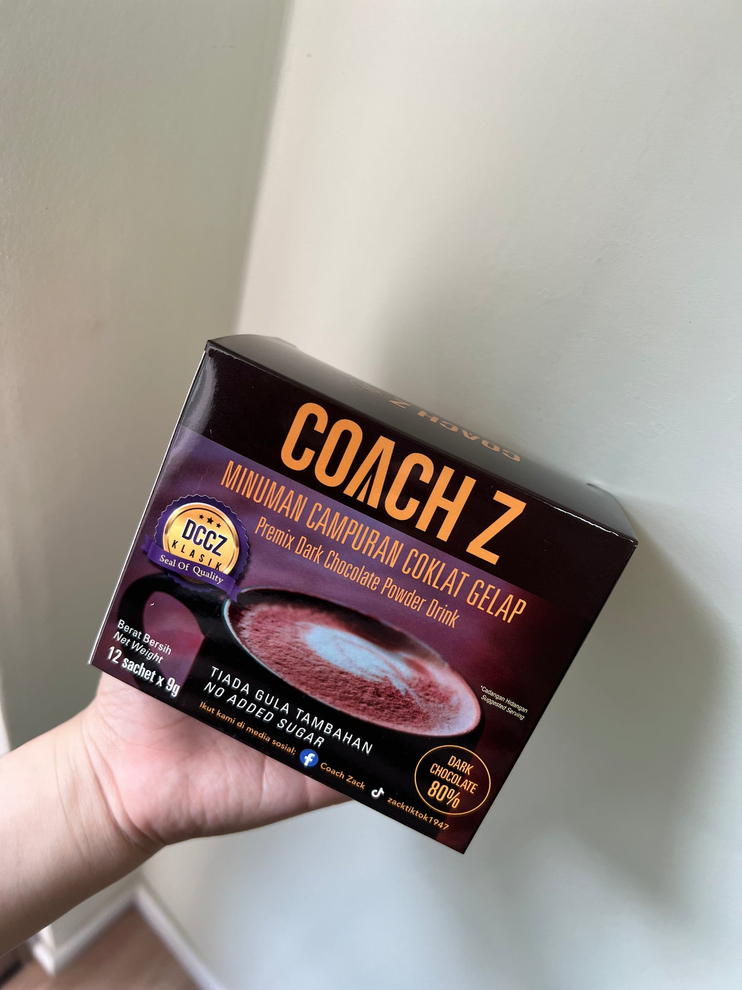 Dark Chocolate Premix Powder Drink 80% No Added Sugar ( 12 Sachet )